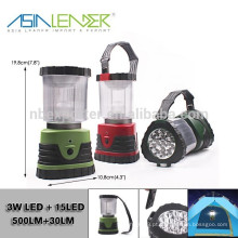 3xD bateria operado 3W LED + 15 LED Camping Lantern Stand